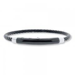 Men's Bracelet Stainless Steel Black Leather