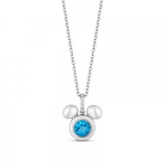 Disney Treasures Mickey Mouse Swiss Blue Topaz & Diamond Necklace Sterling Silver 17"