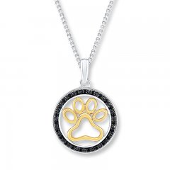 Paw Print Necklace 1/10 ct tw Diamonds Sterling Silver/10K Gold