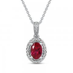 Lab-Created Ruby & White Lab-Created Sapphire Necklace Sterling Silver 18"