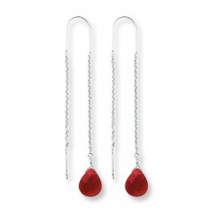 Threader Earrings Red Crystals Sterling Silver