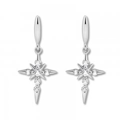 Diamond Cross Earrings 1/6 ct tw Round-cut 10K White Gold