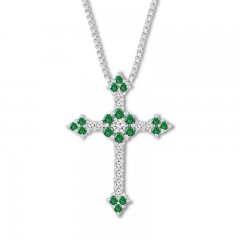 Lab-Created Emerald Cross Necklace Sterling Silver