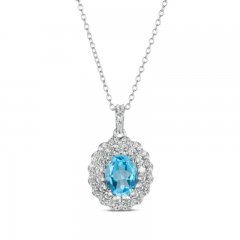 Blue Topaz & White Lab-Created Sapphire Necklace Sterling Silver 18"