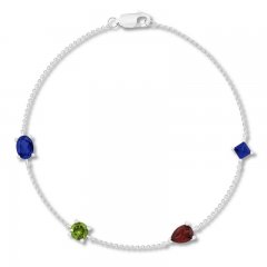 Lab-Created Sapphire/Garnet/Peridot Bracelet Sterling Silver