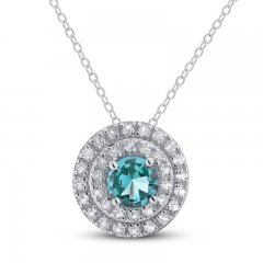 Oceanic Blue Topaz & White Topaz Double Halo Necklace Sterling Silver 18"