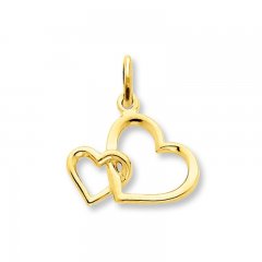 Double Heart Charm 14K Yellow Gold