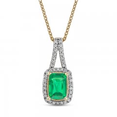 Emerald & Diamond Necklace 1/10 ct tw 10K Yellow Gold 18"