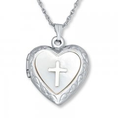 Cross Heart Locket Mother-of-Pearl Sterling Silver