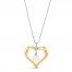 Cultured Pearl & Diamond Heart Necklace Sterling Silver/10K Yellow Gold 18"