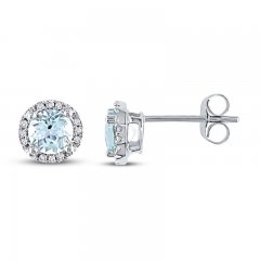 Aquamarine Earrings 1/15 ct tw Diamonds 10K White Gold