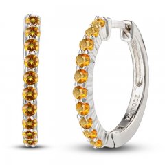 Citrine Dainty Hoop Earrings Sterling Silver