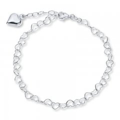 Puffed Heart Charm Anklet Sterling Silver 9" Length