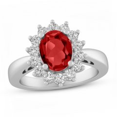 Lab-Created Ruby & White Lab-Created Sapphire Ring Oval/Round-cut Sterling Silver