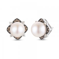 Le Vian Pearl Earrings 1/2 ct tw Diamonds 14K Vanilla Gold