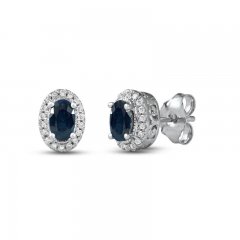 Blue Sapphire & Diamond Earrings 1/10 ct tw 10K White Gold