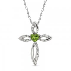 Peridot & White Lab-Created Sapphire Cross Necklace Sterling Silver 18"