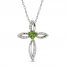 Peridot & White Lab-Created Sapphire Cross Necklace Sterling Silver 18"