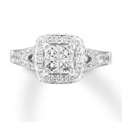 Diamond Engagement Ring 1 ct tw Princess/Round 14K White Gold