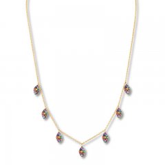 Lab-Created Gemstone Rainbow Charm Necklace 10K Yellow Gold