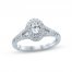 Monique Lhuillier Bliss Diamond Engagement Ring 3/4 ct tw Oval, Baguette & Round-cut 18K White Gold