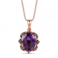 Le Vian Grape Amethyst Necklace 1/8 ct tw Diamonds 14K Strawberry Gold 18"