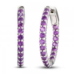 Amethyst In-and-Out Hoop Earrings Sterling Silver