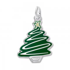 Christmas Tree Charm Green Enamel Sterling Silver