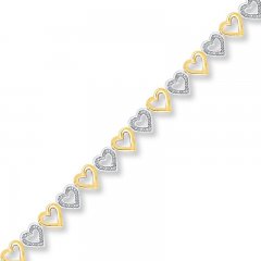 Diamond Hearts Bracelet 1/8 carat tw Sterling Silver/10K Gold