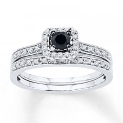 Black & White Diamond Bridal Set 1/2 ct tw 10K White Gold