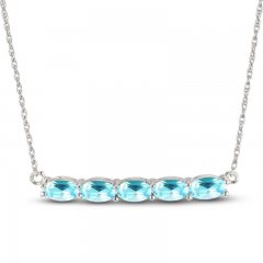 Swiss Blue Topaz Bar Necklace Sterling Silver 18"