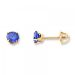 Children's Stud Earrings Blue Cubic Zirconia 14K Yellow Gold