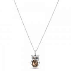 Le Vian Quartz Owl Necklace 1/15 ct tw Diamonds 14K Vanilla Gold 18"