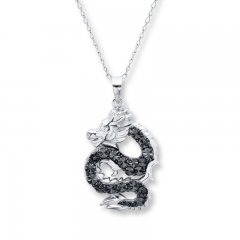 Dragon Necklace Black Diamond Accents Sterling Silver