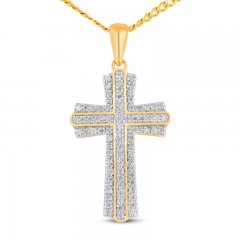 Men's Diamond Cross Necklace 1/3 ct tw Round-cut 10K Yellow Gold 22"