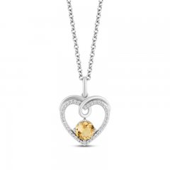 Hallmark Diamonds Citrine Heart Necklace 1/10 ct tw Round-Cut Sterling Silver 18"