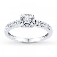 Diamond Promise Ring 1/4 ct tw Round/Baguette 10K White Gold