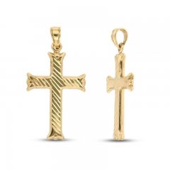 Diagonal Diamond-cut Cross Charm 14K Yellow Gold