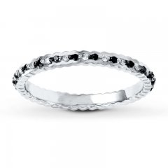 Stackable Ring Black/White Diamonds Sterling Silver