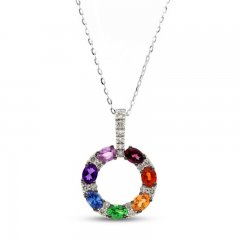 Le Vian Multi-Gemstone Necklace 1/4 ct tw Diamonds 14K Vanilla Gold 18"