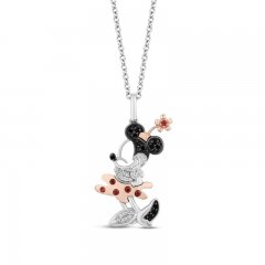 Disney Treasures Minnie Mouse Garnet Necklace 1/6 ct tw Diamonds Sterling Silver/10K Rose Gold 17"