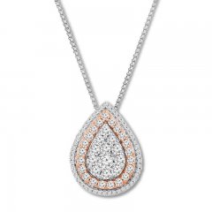 Diamond Teardrop Necklace 1 ct tw Round-cut 10K Two-Tone Gold