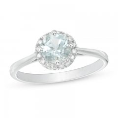 Aquamarine Ring 1/15 ct tw Diamonds Sterling Silver