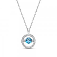 Unstoppable Love Swiss Blue Topaz Necklace 1/10 ct tw Diamonds Sterling Silver 19"