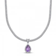 Amethyst & White Topaz Necklace Sterling Silver