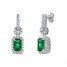 Emerald Dangle Earrings 1/6 ct tw Diamonds 10K White Gold