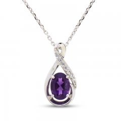 Amethyst & White Lab-Created Sapphire Necklace Sterling Silver 18"