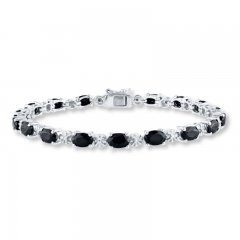 Natural Sapphire Bracelet Diamond Accents Sterling Silver