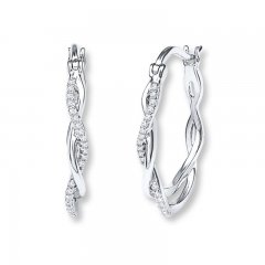 Diamond Hoop Earrings 1/8 ct tw Round-cut Sterling Silver