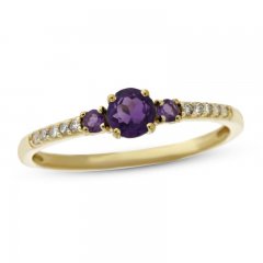 Amethyst & 1/20 ct tw Diamond 3-Stone Ring 10K Yellow Gold